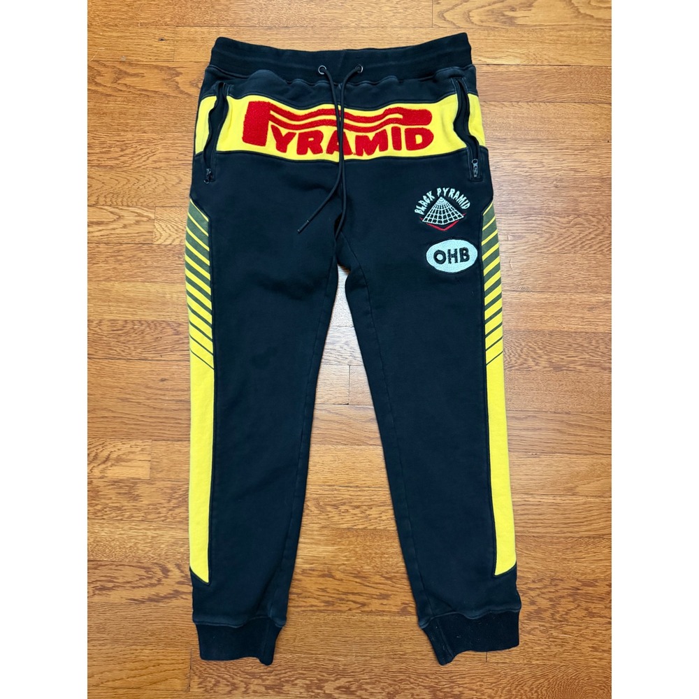 Black Pyramid OHB Jogger Sweatpants Black Yellow Red Racing Y2K Streetwear  XL